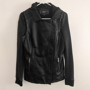 BNCI Mixed Media Hood Faux Leather Jacket